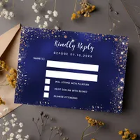 Navy blue gold glitter wedding RSVP Note Card