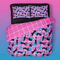 Retro Cats Name Pink Geometric Memphis Pattern Duvet Cover