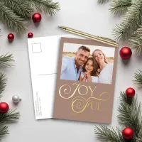 Modern Taupe Joyful Christmas Holiday Foil Photo