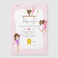 Pink and Gold Gymnastics 5th Birthday Party Magnetic Invitation
