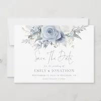 Dusty Blue Florals QR Code Blue Lettering Wedding Save The Date