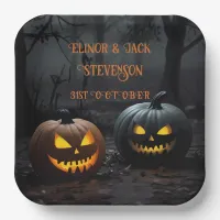 Festive Halloween Pumpkins and Floral Pattern Paper Plates