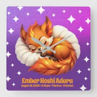 Cute Fox Cub Asleep in Starry Night Sky Natal Square Wall Clock