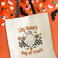 Custom Name Retro Ghost Trick or Treat Tote Bag