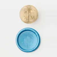 Personalized Tropical Blue Palm Tree Monogram Wax Seal Stamp