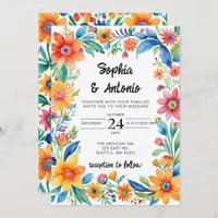 Colorful Mexican Floral Fiesta Wedding Invitation