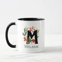 Christmas Berry Wreath Monogram Letter M Mug