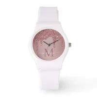 Luxury Rose Gold Sparkle Glitter Drips Monogram Watch