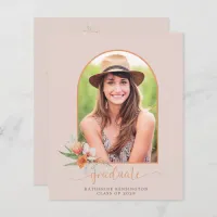 Budget Peach Floral Boho Arch Graduation Invite