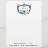 aqua, black and white Chic Business letterheads Letterhead