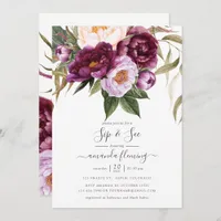 Burgundy - Marsala and Peach Floral Sip and See Invitation