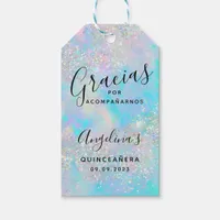 Holographic Glitter Opal Quinceañera Thank You Gift Tags