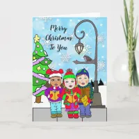 Merry Christmas Children Carolers Holiday Card