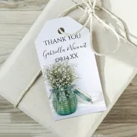 White Babys Breath in Blue Jar Wedding Favor Tags