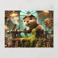 Plush Steampunk Otter Seaweed Clogged Machine Postcard