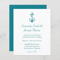 Budget Blue Teal Vintage Anchor Wedding Invitation