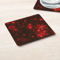 White Snowflakes Deep Red Backgrd Paper Coasters