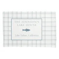 Classic Customizable Plaid Lake House Blue Fish Pillow Case