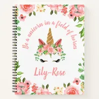 Personalized Unicorn Face Floral Girl's Story Notebook