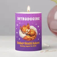 Cute Fox Cub Asleep in Starry Night Sky Pillar Candle