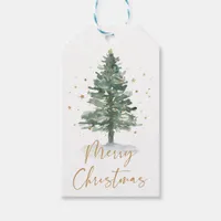 Watercolor Pine Christmas Tree Gold Gift Tags