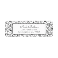 Minimalist Black and White Floral Return Address Label
