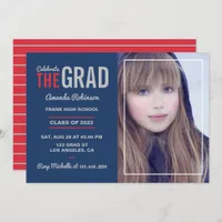 Blue, Red and Grey Graduation Party Invitation