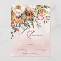 Rustic Orange Floral Fall Wedding RSVP Postcard