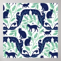 Elegant Chinoiserie Blue Mint Black Cat-Whimsical  Poster