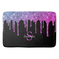 Pink Purple Glitter Sparkle Drips Monogram Name Bath Mat