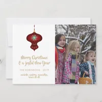 Burgundy and Kraft Retro Christmas Family Photo Holiday Card