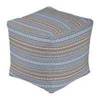 Southwest Style Blue and Brown Geometric Design Lg Pouf