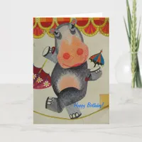Vintage Hippo Birthday Card