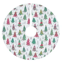 Quirky Whimsical Decorated Christmas Trees Doodles Brushed Polyester Tree Skirt