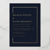 Simple Minimalist Navy Modern Wedding Foil Invitation
