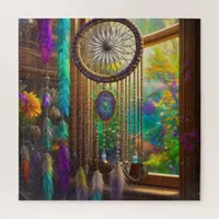 Pretty Dreamcatcher in Window Purple Boho Jigsaw Puzzle