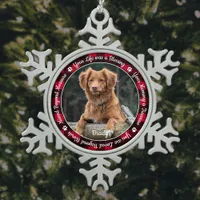 Pet Memorial Red Buffalo Plaid Keepsake Dog Photo Snowflake Pewter Christmas Ornament
