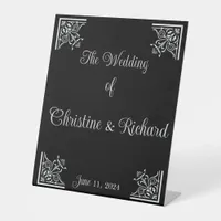 Bold Black and White Vintage Wedding Personalized Pedestal Sign