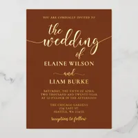 Elegant Calligraphy Terracotta Gold Wedding Foil Invitation