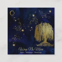 ** Cosmic Willow Tree Moon Gold Universe Square Business Card