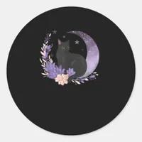Cat Witchy Moon Flowers Pastel Goth Goblincore Classic Round Sticker