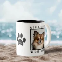 World's Best Dog Dad Paw Prints Name Pet Photo Two-Tone Coffee Mug