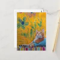 A Cool Ginger Kitty Mixed Media Collage Postcard