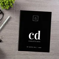 Logo black white monogram initials business notebook