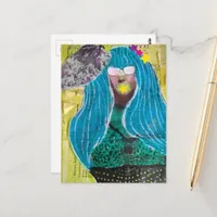 Woman With Stars in her Hair Mixed Media Collage Postcard
