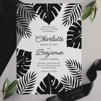 Black Monstera Tropical Wedding Vellum Invitations