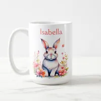 Personalized Bunny Rabbit in Pink Flowers Coffee Mug