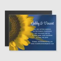 Yellow Sunflower on Blue Wedding Save the Date Magnetic Invitation