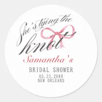 She's Tying the Knot Bow Coquette Bridal Shower Classic Round Sticker