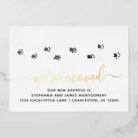 Cute Paw Prints Gold Foil Moving Announcement Card